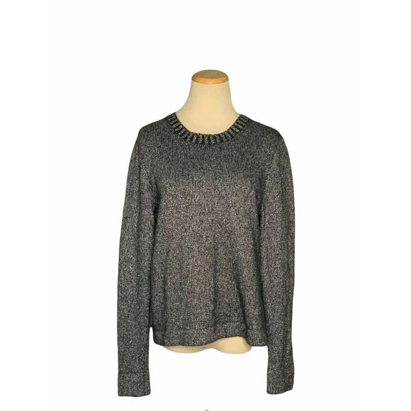 J Crew Lurex Silver Metallic Lamb Wool Ribbed Crew Neck Sweater size large - Picture 1 of 11